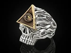Authentic Celestial Skull Illuminati Ring – Gold‑Plated Mystic Sigil