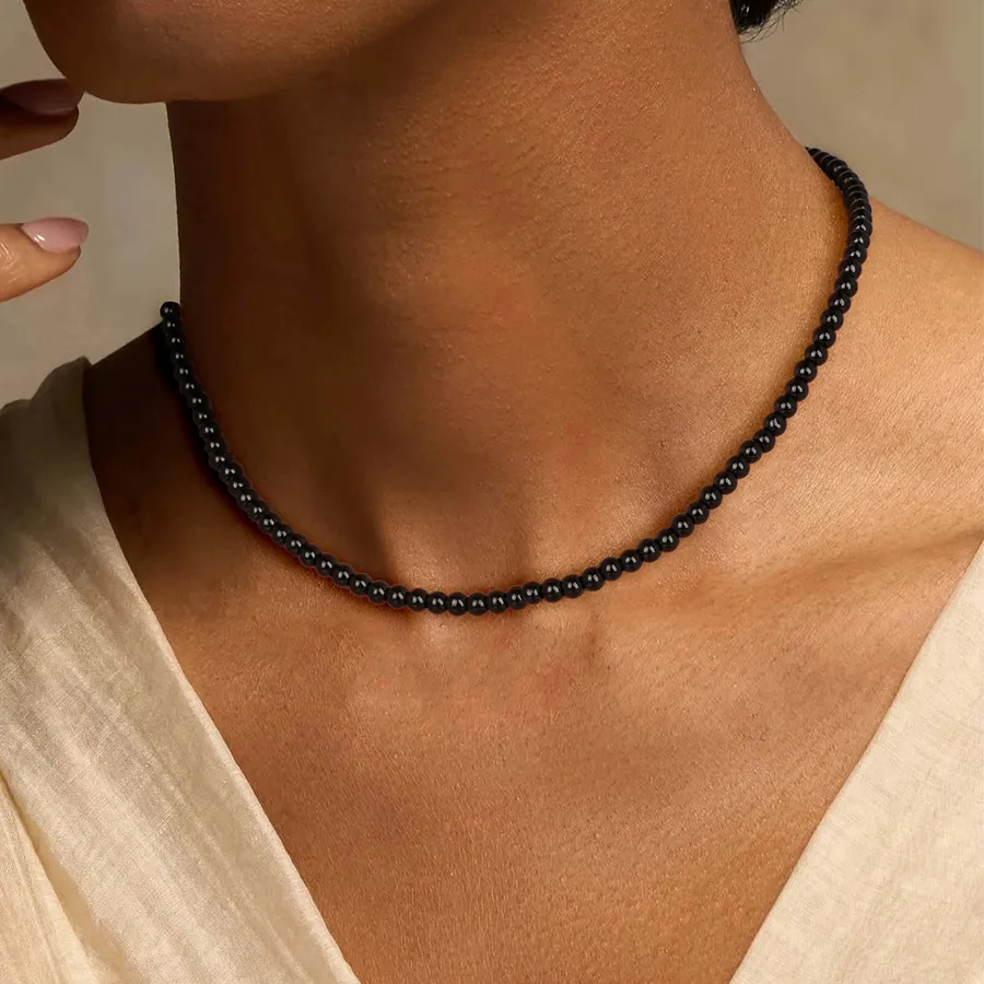 Authentic 4Mm Black Obsidian Beads Necklace Natural Stone Tiger Eye Quartzs Round Beads Necklaces Friendship Bracelet Choker