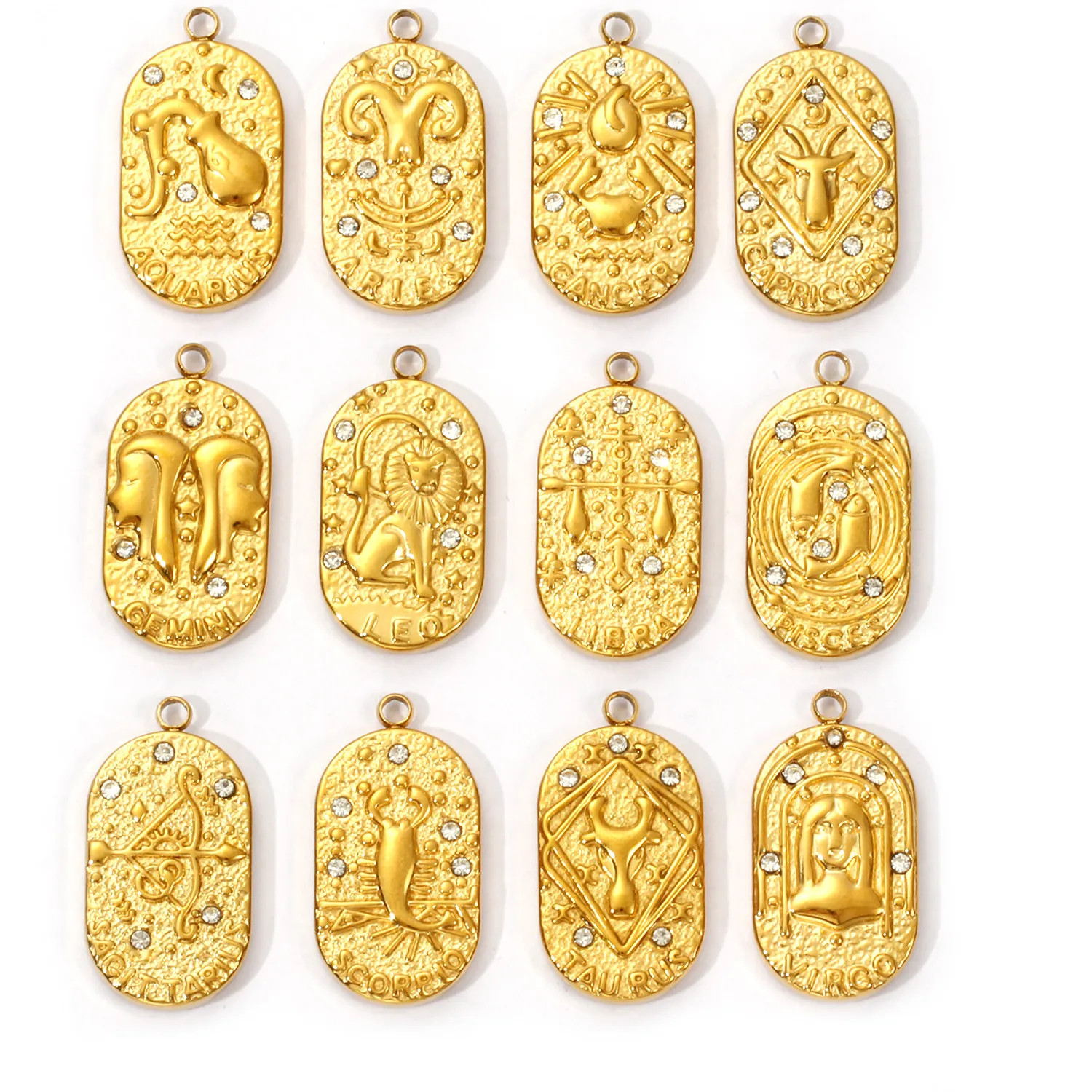 Authentic 1PC 304 Stainless Steel Charms Constellation Series 18K Gold Plated Oval Clear Cubic Zirconia Pendant Neckalce DIY 25mm x 13mm