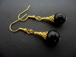 Authentic Celestial Shadows: The Onyx Veil Gold-Plated Drop Earrings