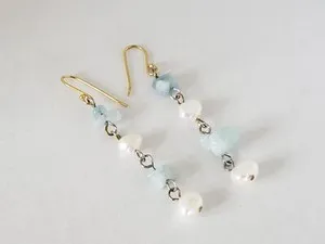 Authentic Sterling Silver Gold Plated Pearls Quartz Dangle Earrings