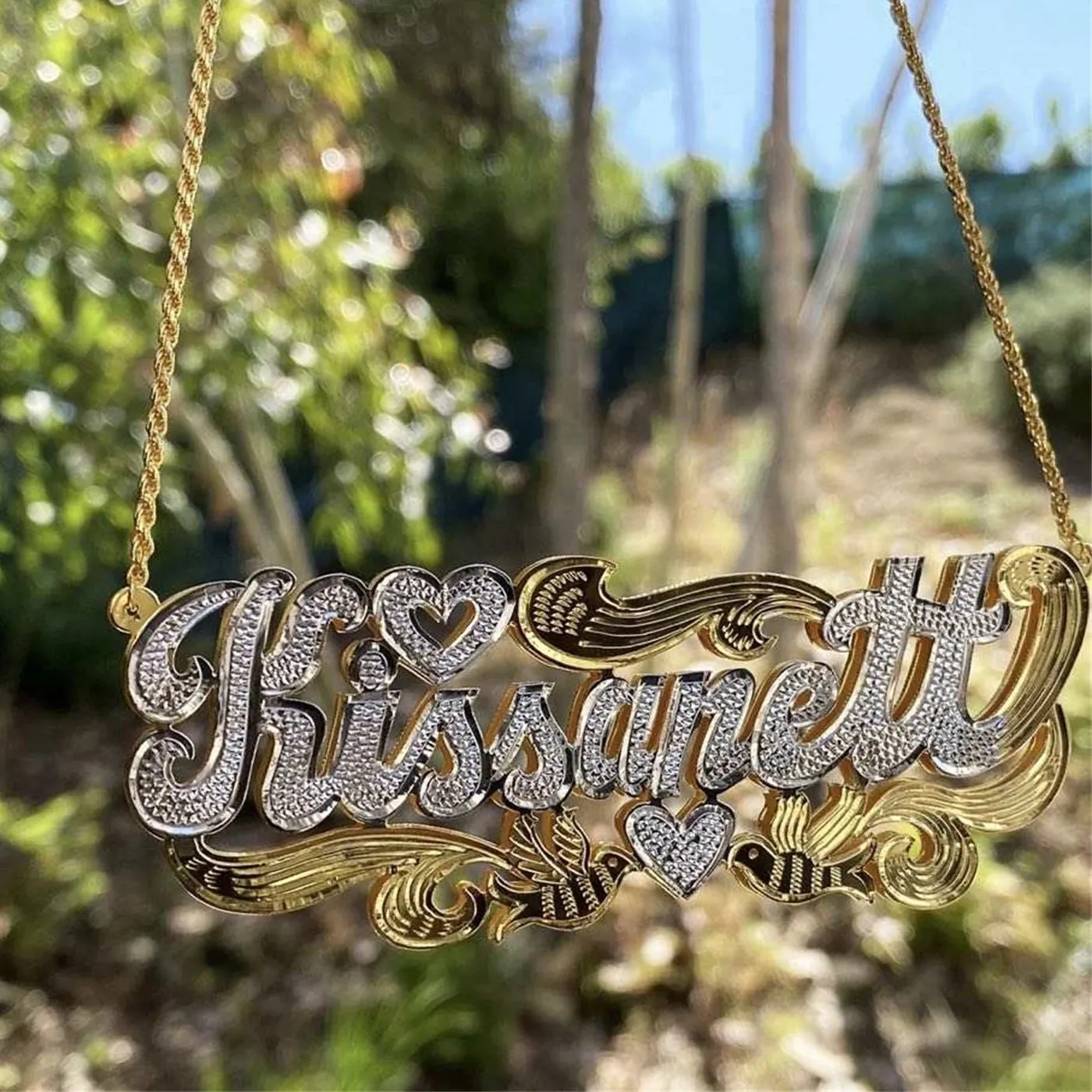 Authentic Zciti Custom Name Necklace 18K Gold Two Tone Gold Personalized Jewelry Necklaces Double Plate 3D Nameplate