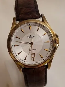Authentic Sacred Timekeeper: Swiss Gold Plated Sapphire Date Quartz Men’s Watch
