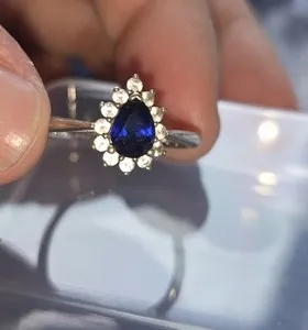 Authentic Pear Shaped Celestial Guardian <br> Lab Created Blue Sapphire in 14K White Gold Plated Elegance