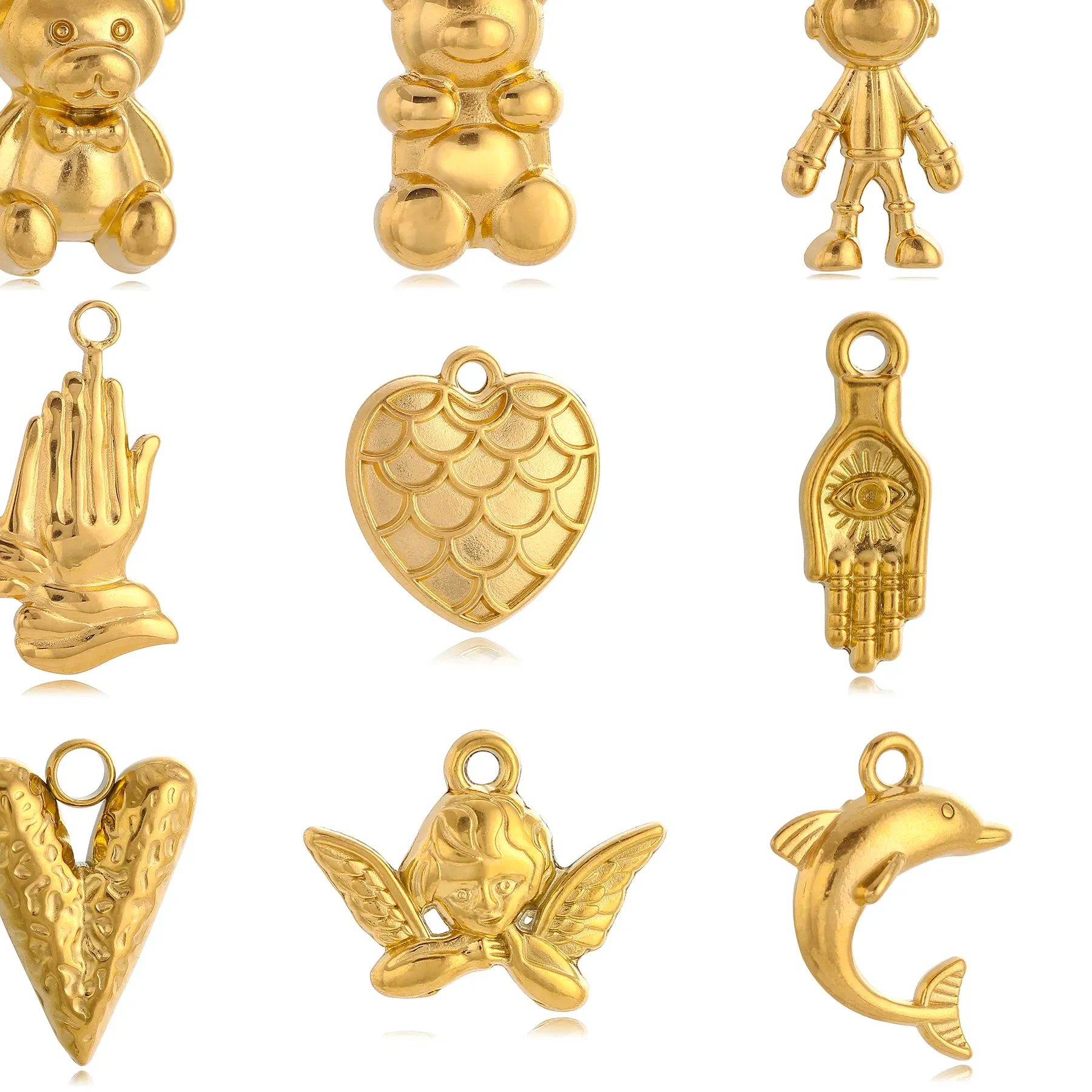 Authentic Trio of Whimsy: Dolphin, Bear, and Evil Eye Charms for Protection and Guidance