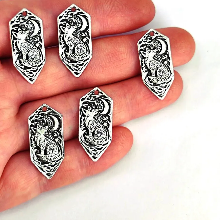 Authentic 5pcs Forest Wolf Moon Charm Making Jewelry Findings for DIY Earring Necklace