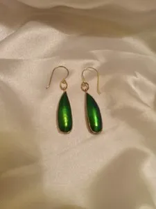 Authentic Iridescent Scarab Wing Talisman Earrings in Sacred Gold