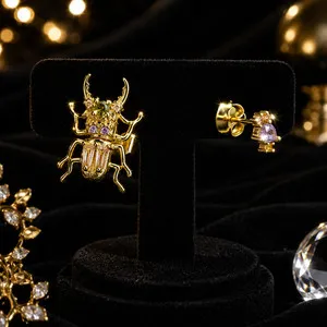 Authentic Beetle Paired Stud Earrings 18ct Yellow Gold Plated Hallmarked British Made