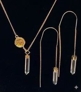 Authentic OM & AH LONDON CLARITY QUARTZ 17" Gold Plated Sterling Necklace And Earring Set