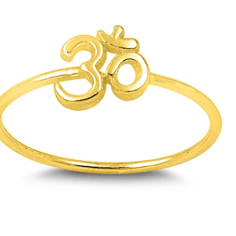 Authentic Gold Plated Hindu Om Sign Yoga Ring .925 Sterling Silver Band Sizes 3-10