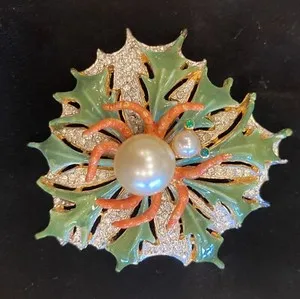Authentic The Weaver of Destiny: Gilded Spider and Leaf Brooch
