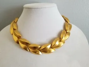 Authentic The Gilded Foliage: 18K Gold Plated Satin Leaf Statement Necklace