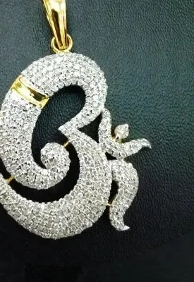 Authentic 2Ct Round Cut Lab Created Diamond OM Symbol Women Pendant 14K Yellow Gold Plated
