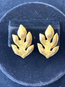 Authentic Golden Whisper of the Sacred Grove - Hand Hammered Leaf Clip Earrings