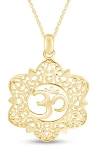 Authentic Om, Ohm, Aum Yoga Pendant 18" Necklace 14K Gold Plated 925 Sterling Silver