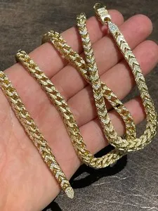Authentic The Golden Franco Weaver: 14k Gold Plated 925 Silver Chain with Iced Cubic Zirconia