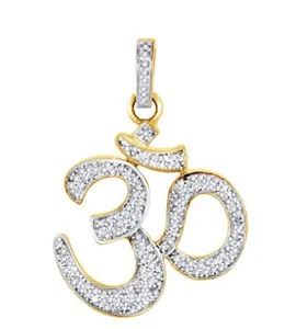 Authentic 1/2 Ct OM Symbol Hindu Pendant Round Simulated Diamond 14K Yellow Gold Plated