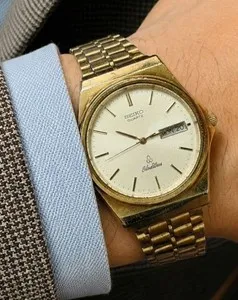 Authentic Seiko Silver Wave Gold Plated Mens Watch Vintage Japan