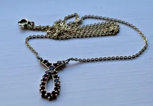 Authentic Bohemian GARNET Cluster Gold Plated Sterling Silver Wave Necklace-Hallmark