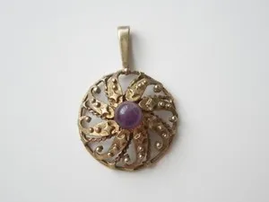 Authentic Pendant 835 Silver Gold Plated Amethyst Ball Star Wave 3.4x2.3 Cm