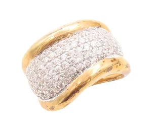 Authentic 925 Sterling Silver Vintage Ring Gold Plated Bordered CZ Wave Inlay Sz 8 RG30097
