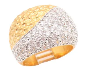 Authentic 925 Sterling Silver Vintage Ring Gold Plated CZ Cluster Wave Band Sz 7 RG35719