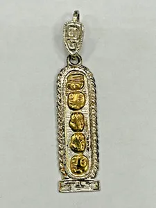 Authentic Vintage Signed Om Oro Maya 925 Gold Plated Hieroglyphic Cenotaph Pendant