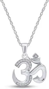 Authentic OM, OHM, AUM Symbol Pendant Necklace 14k White Gold Plated Sterling Silver