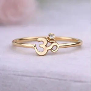 Authentic 0.50Ct Round Cut Lab-Created Diamond Om Ring In 14k Yellow Gold Plated