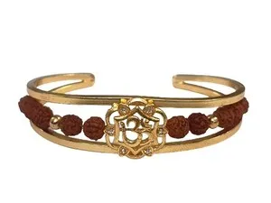 Authentic Gold Plated Om Rudraksha Bracelet Stone Studded Religious Unisex Free Size