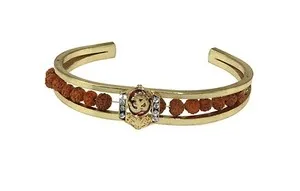 Authentic Gold Plated Aum/Om Diamante & Rudraksha Kada/Bangle/Bracelet �15mm-H:5.5cmx7.5cm
