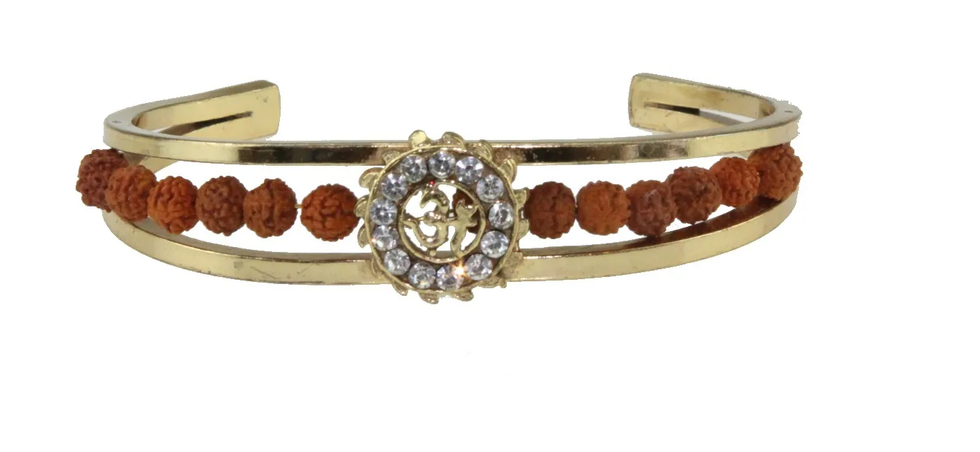 Authentic Gold Plated Aum/Om Diamante & Rudraksha Kada/Bangle/Bracelet�15mm�H:5cmxW:7.5cm
