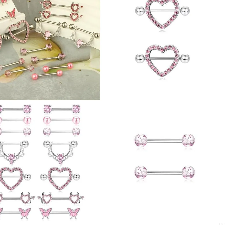 Authentic Embers Of Venus Pink Cubic Zirconia Nipple Shield Rings In Silver Tone
