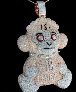Authentic Enchanted Teddy Guardian: 4‑Carat Moissanite Pendant in Dual‑Tone 14K Gold