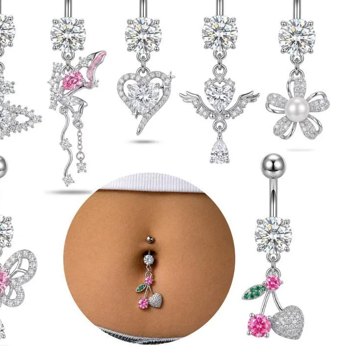Authentic 1Pcs Dangle Belly Button Rings Surgical Curved Navel Barbell Ring Body Jewelry Piercing Ombligo
