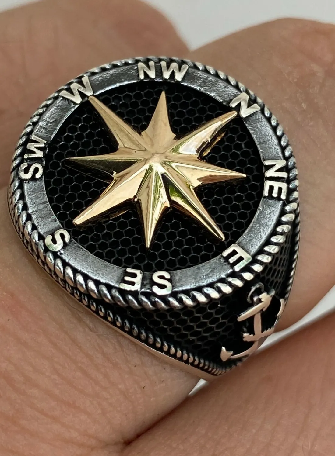 Authentic The Mariner's Compass: 14k Gold-Plated Sterling Silver Anchor Ring