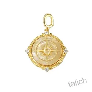 Authentic 18K Gold Plated Sterling Silver MOP Compass Rose Cameo Pendant North Star Gift