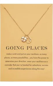 Authentic 18k Gold Plated Compass World Map Pendant Necklace For Traveler Graduation