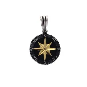 Authentic Compass Pendant, Two-Tone Compass Charm, 14KT Gold Plated, Unique & Statement 