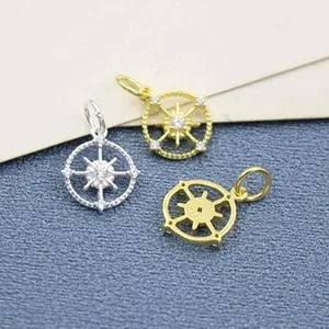 Authentic 1PC Sterling Silver 18K Gold Plated Vermeil Compass Charm Pendant SSP13