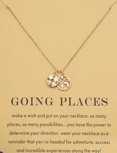 Authentic Dainty 18K Gold Plated Compass World Map Pendant Necklace Graduation for Fr