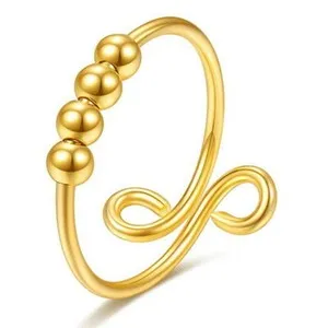 Authentic Adjustable Anxiety Ring Gold Plated Relieve Fidget Worry Beads Men For Girls
