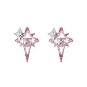 Authentic White Gold-plated Heart-shaped Four Eight-pointed Stars Zircon Stud Earrin