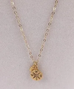 Authentic 925 Sterling Silver Gold Plated Compass Heat Pendant Chain 16" Necklace