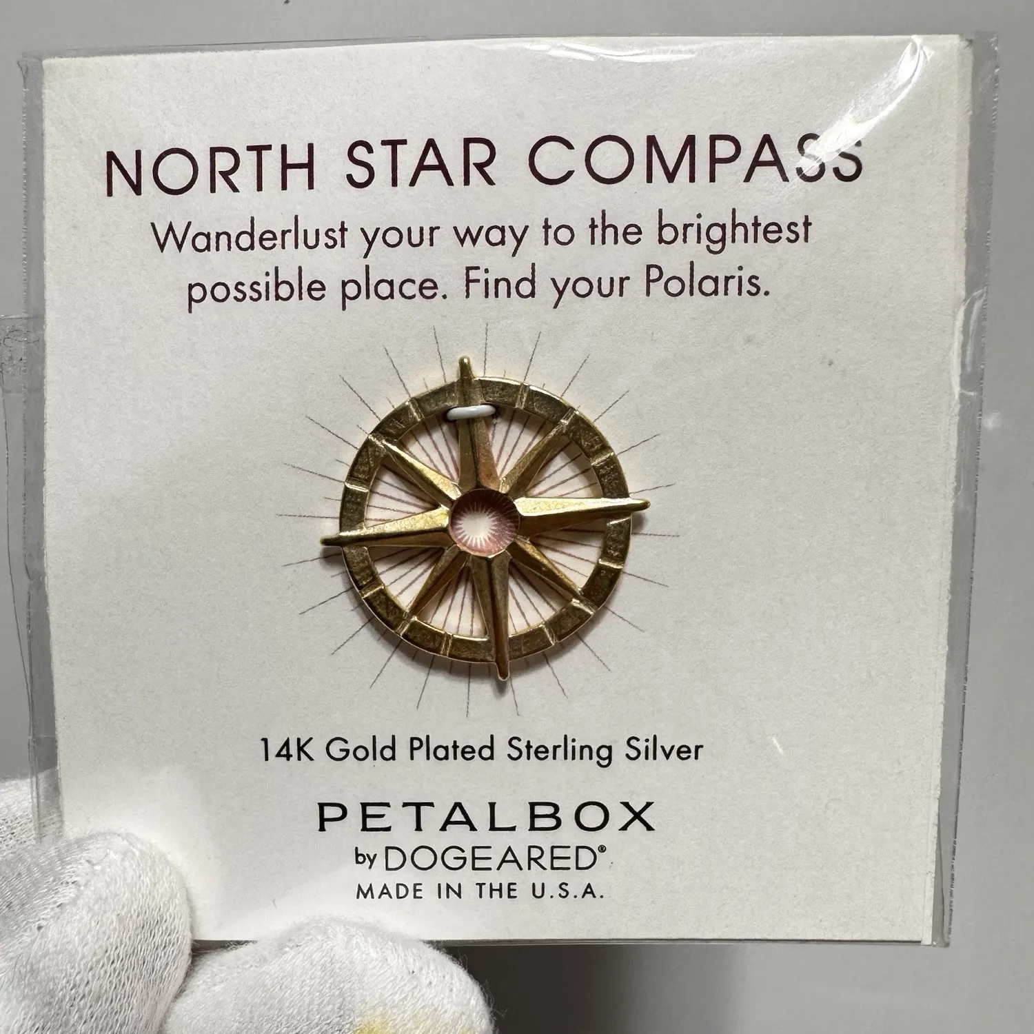 Authentic Dogeared PetalBox Sterling Silver 14 Gold-Plated North Star Compass Token Pendan