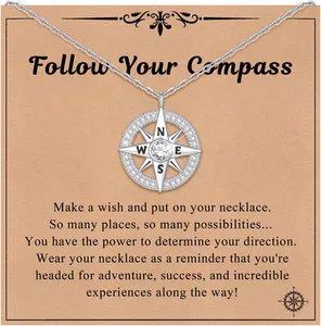 Authentic Women'S Compass Graduation Necklace Gift - White Gold Plated Compass Pendant Nec
