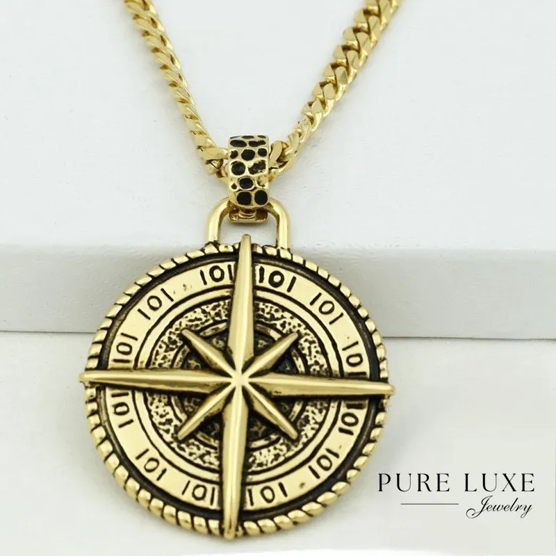 Authentic DG Men's 24"Stainless Steel Black Compass 52mm Pendant Necklace Gold plated*Box