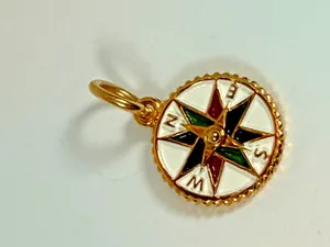 Authentic Mayamar Jewelry Collection 24K Gold Plated, Enamel Compass Coin Charm Pendant