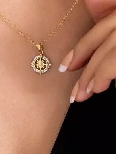 Authentic 2Ct Round Lab-Created Diamond Stunning Compass Pendant In 14K Yellow Gold Plated