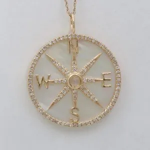 Authentic 14k Yellow Gold Plated 1.00Ct Lab Created Diamond Women's Compass Charm Pendant
